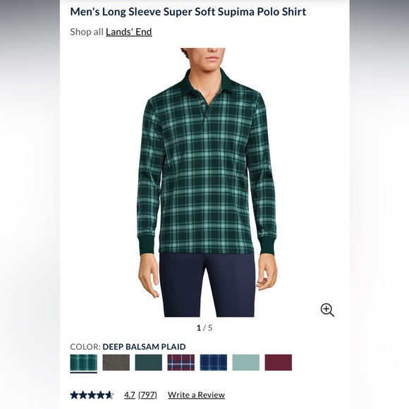 Lands' End Shirts Lands End Mens Long Sleeve Super Soft Supima Polo